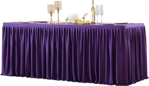 Vista 25 de Manteles de poliéster negro para mesas rectangulares de 4 pies, funda de mesa ajustada sin arrugas de 4 pies con falda para fiestas, bodas