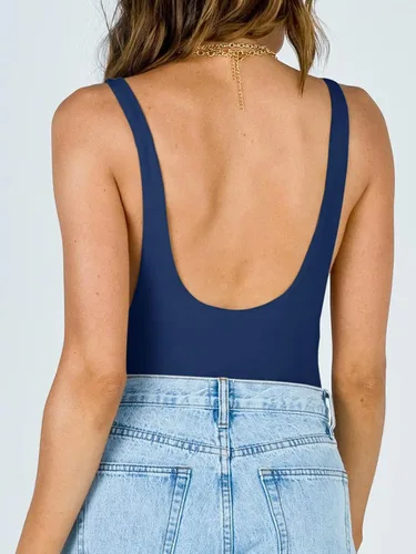 Vista 2 de REORIA Sexy cuello redondo sin mangas sin mangas con doble forro de tanga para mujer