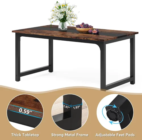 Vista 6 de Tribesigns Mesa de comedor de 63 x 31.5 pulgadas, mesa de cocina industrial para 4-6 personas, mesa de comedor rectangular para comedor, cocina