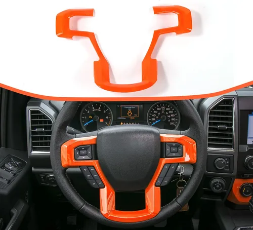 Vista 14 de Voodonala Cubierta de marco decorativo para volante negro con textura de grano para Ford F150 F250 F350 Super Duty 2015 2016 2017 2018 2019 2020
