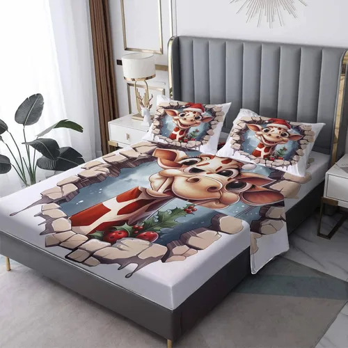 Vista 11 de Sábanas de Navidad tamaño individual – Sábanas divertidas de Papá Noel, microfibra suave y bolsillo profundo, sábanas y fundas de almohada