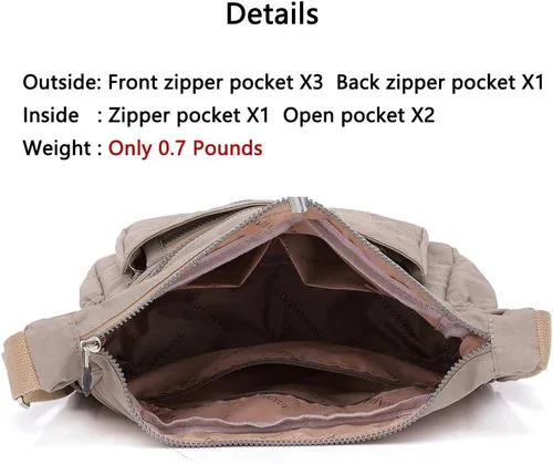 Vista 5 de Bandolera MINTEGRA para mujer de nailon, impermeable, bolsa de hombro, bolsa de mensajero, ligera, con múltiples bolsillos