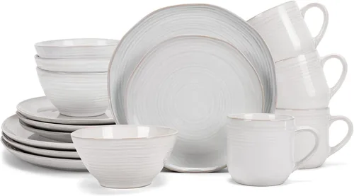 Vista 9 de Elanze Designs Reactive Glaze Farmhouse - Juego de vajilla rústica de cerámica bohemia de cerámica de 16 piezas, servicio para 4, color azul hielo