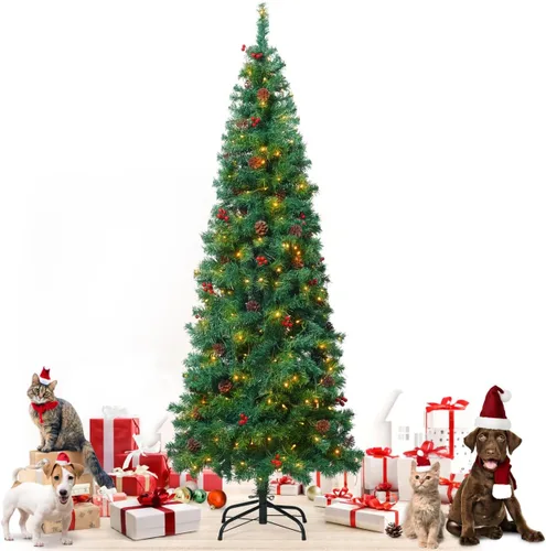 Vista 13 de Fencer Wire Árbol de Navidad Artificial Preiluminado Tipo Lápiz de 6 Pies con 250 Luces LED, Árbol de Navidad Delgado Premium con 618 Puntas
