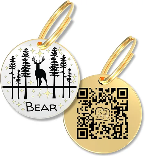 Vista 13 de PawFurEver Placa para perro con código QR – Etiquetas de identificación personalizadas para perros, etiqueta de perro grabada y etiqueta para Oro