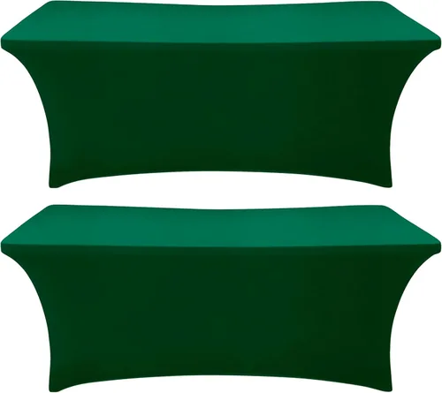 Vista 32 de Paquete de 2 fundas de mesa ajustadas rectangulares de spandex de 6 pies, color beige, mantel de tela elástica sin arrugas para fiestas, ferias