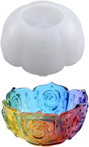 Vista 2 de Molde de fundición de resina de tazón, molde de fundición de resina de silicona para soporte de vela de joyería con forma de flor
