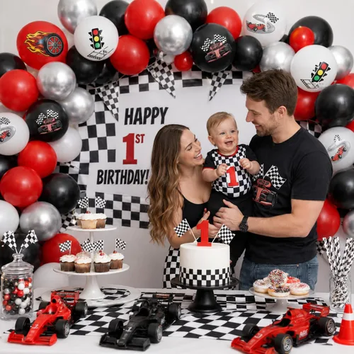 Vista 5 de Globos de coche de carreras, globo de látex de coche de carreras de 12 Negro Rojo-racing