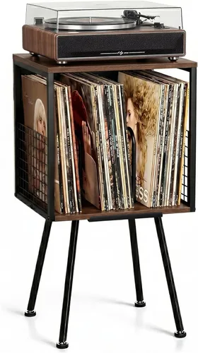 Vista 13 de Faesun Soporte para tocadiscos con almacenamiento para más de 100 discos de vinilo, soporte giratorio industrial con estante de almacenamiento