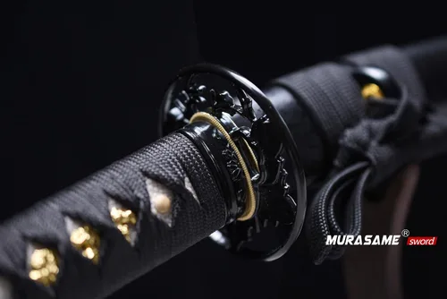 Vista 3 de MURASAME - Espada Wakizashi T10 de acero templado con arcilla, hamon real, hecha a mano, lista para la batalla