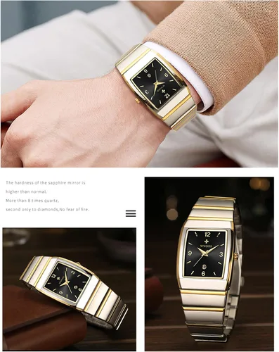 Vista 5 de WWOOR Relojes cuadrados para hombres y mujeres, reloj cuadrado de acero inoxidable para hombre con fecha, reloj casual con fecha cuadrada