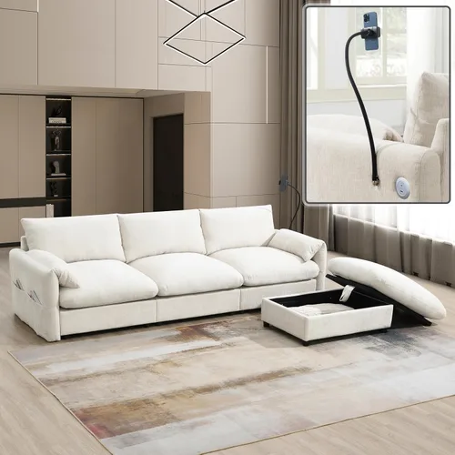 Vista 44 de Moderno sofá modular en forma de U con almohadas para la cintura, sofá cama con diván, sofá tapizado simétrico de felpilla de 6 asientos para sala