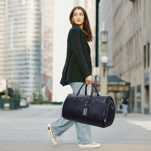 Vista 6 de Modoker - Bolsa de lona de piel sintética 2 en 1 con correa para el hombro, color azul