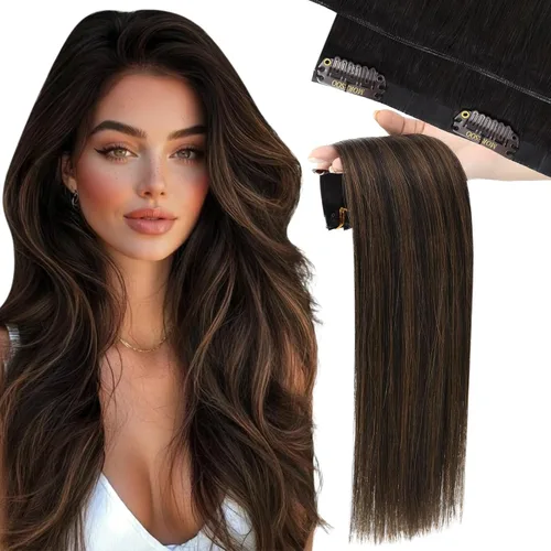 Vista 24 de Moresoo Genius - Extensiones de cabello humano real con clip, color negro azabache, invisibles, sin costuras, de trama de piel sintética