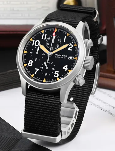 Vista 9 de Militado - Reloj cronógrafo militar de 1.535 in, reloj piloto de cristal de zafiro, VK61, reloj de pulsera luminoso de cuarzo para hombre, 328.1 ft