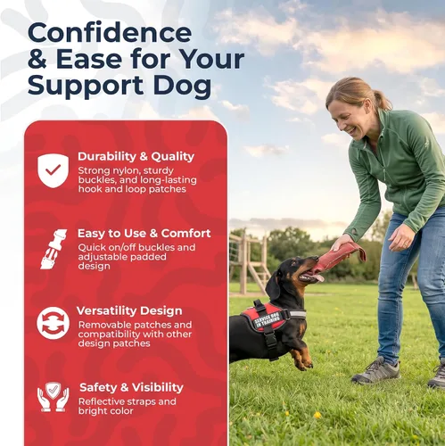 Vista 5 de Arnés de chaleco de entrenamiento para perro de servicio, XXXS 11.5-13 pulgadas, rojo Chaleco duradero y ajustable para perro con correas