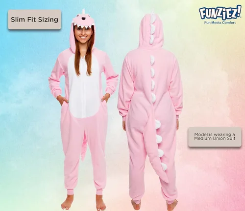 Vista 3 de Slim Fit Adult Onesie - Animal Halloween Costume - Plush Fruit One Piece Cosplay Suit for Women and Men by FUNZIEZ!