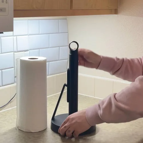 Vista 5 de theaoo Toallero de papel de acero inoxidable resistente con brazo de tensión, fácil de rasgar con una sola mano, moderno dispensador de encimera