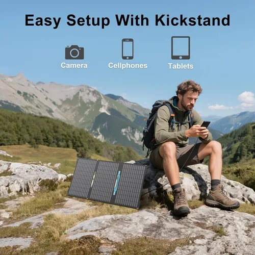 Vista 5 de Cargadores de paneles solares portátiles de 45 W con salidas USB-C, USB-A y CC, panel solar impermeable IP67 plegable para camping, emergencia