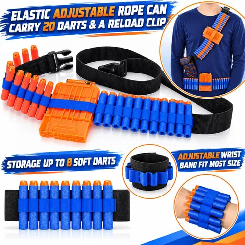 Vista 3 de Paquete de 2 chalecos tácticos para niños, juego de pistolas Nerf N-Strike Elite Series Wars con dardos de repuesto, clips de recarga, bolsa
