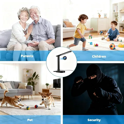 Vista 8 de Monitor de bebé inteligente WiFi con cámara, lámpara de escritorio para el cuidado de los ojos con 5 brillo, monitores de bebé 2k HD, conversación