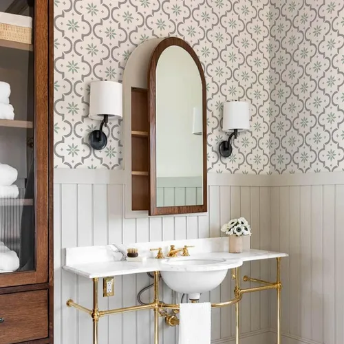 Vista 31 de Alwayspon 12 calcomanías de azulejos de pared retro florales mate para transferir, despegar y pegar, calcomanías de vinilo autoadhesivas