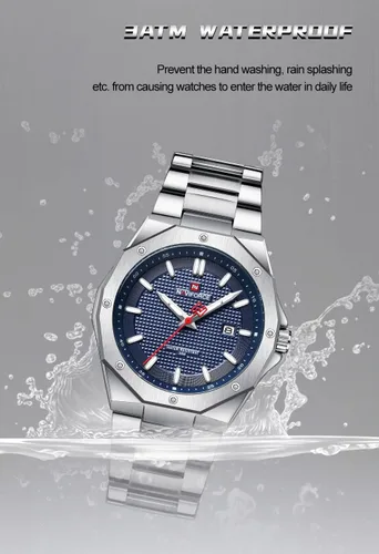 Vista 9 de NAVIFORCE Reloj de acero inoxidable para hombre, analógico, de cuarzo, impermeable, deportivo, de negocios, casual, con fecha y calendario