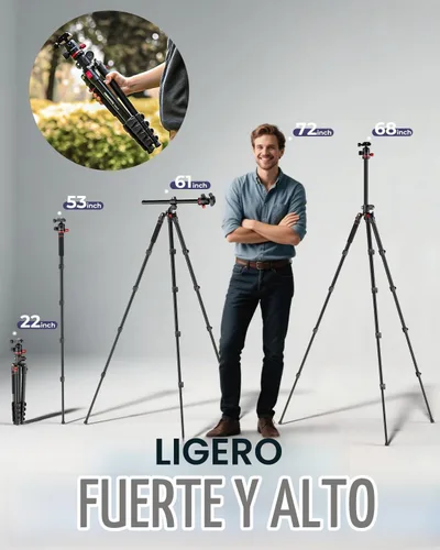 Vista 5 de CAMBOFOTO 68" Camera Tripod, Overhead Tripod Horizontal, Detachable Monopod Negro