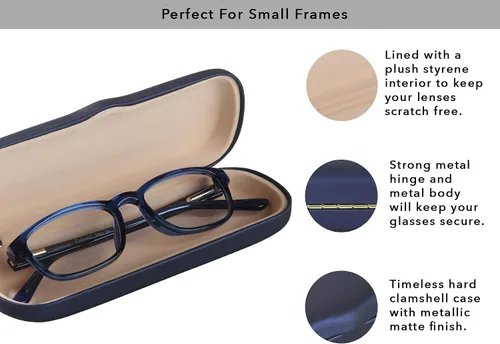 Vista 3 de Estuche rígido para lentes de montura pequeña, lentes de lectura para mujeres y hombres, azul mate metálico