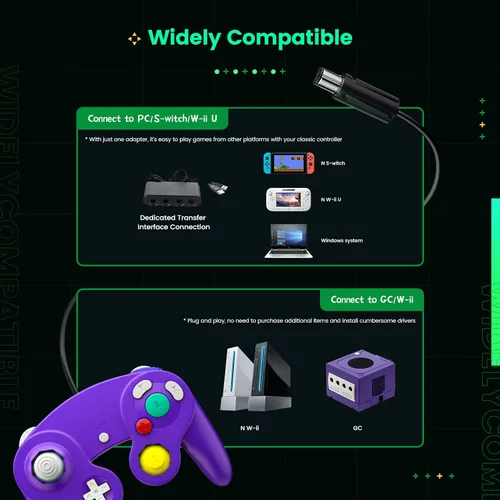 Vista 4 de Gamecube - Controlador Cipon con cable compatible con Nintendo WiiGameCube - mejorado rosa y morado