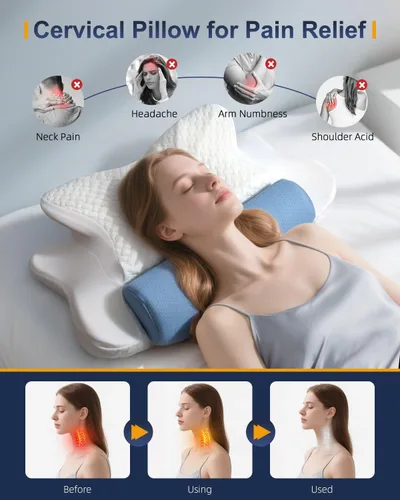 Vista 2 de Almohadas cervicales para el cuello con cilindro de rodillo cervical redondo y almohada de tracción de refuerzo (2 en 1 extraíble) Almohada
