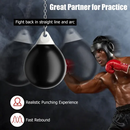 Vista 6 de GYMAX Saco de boxeo, bolsa de agua con inyector de agua y accesorios para colgar, bolsa de boxeo plegable resistente para gimnasio en casa,