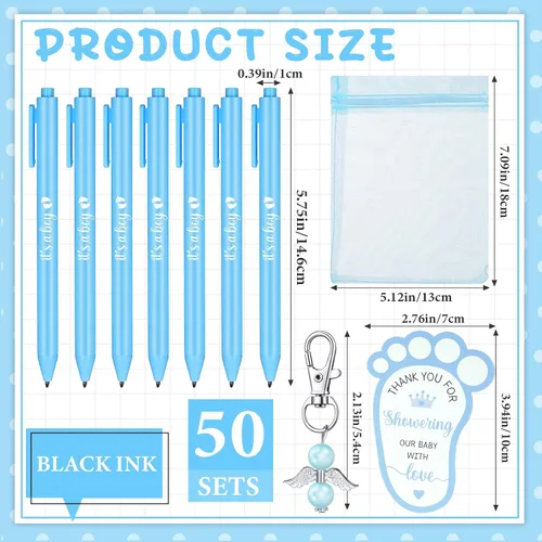 Vista 2 de CTOSREE 250 piezas de recuerdos para bebés, incluye bolígrafos, llaveros de ángel, bolsos, tarjetas para baby shower, revelación de género