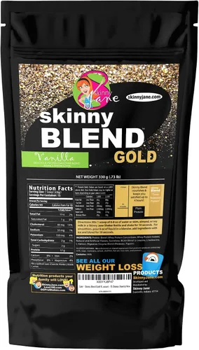 Vista 2 de Skinny Blend Gold - Batido de proteínas para mujer, bajo en azúcar, bajo en carbohidratos, apoya el metabolismo y la energía, vainilla cremosa, 15