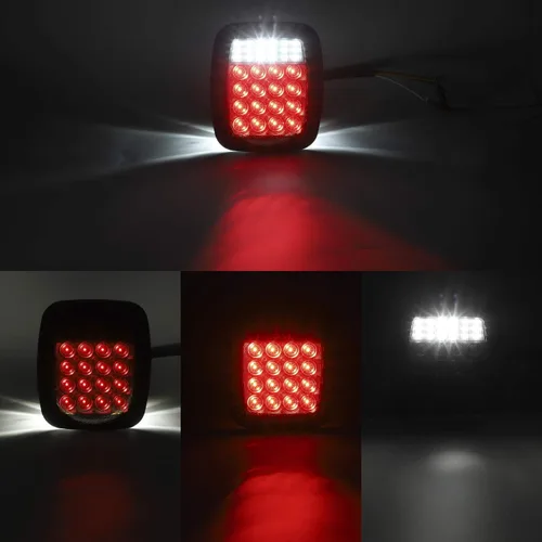 Vista 2 de Partsam 2 unids universal ahumado cuadrado combinación 38 luces LED traseras de señal con luces de placa de licencia, camiones de cama plana, freno
