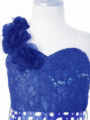 Vista 6 de Vestido de mameluco para niña de flores, vestido de dama de honor de princesa con vuelo de un hombro