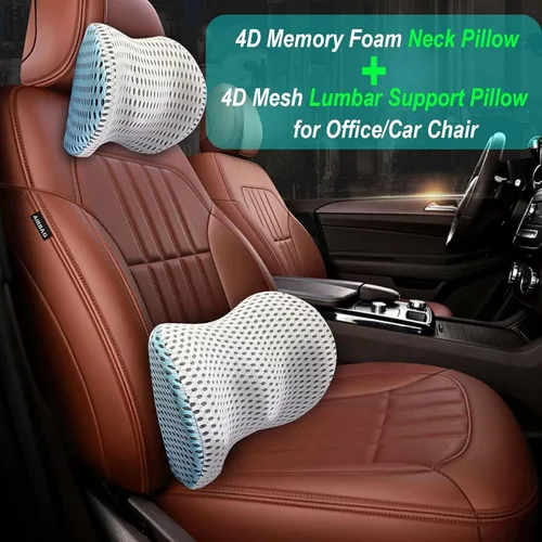 Vista 8 de Almohada de apoyo lumbar y almohada para el cuello del automóvil, almohada lumbar de espuma viscoelástica para aliviar el dolor de espalda baja