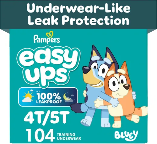Vista 24 de Easy Ups - Pantalones de entrenamiento para niñas y niños, talla 4 (2T-3T), 25 unidades, ropa interior absorbente Bluey para entrenamiento, hasta un