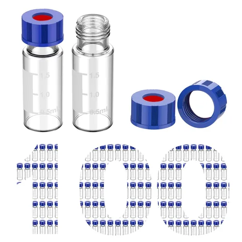 Vista 17 de Membrane Solutions Viales de muestreo automático, viales de HPLC de 0.1 fl oz, viales de ámbar de laboratorio 9-425 con punto de escritura