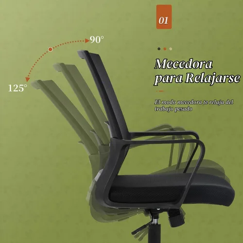 Vista 3 de Silla de oficina, silla ergonómica de escritorio de malla con respaldo medio, silla de malla giratoria de altura ajustable, silla de computadora