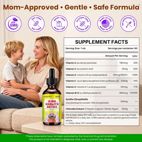 Vista 7 de Desintoxicación de zeolita para niños Apoyo neuroinmunológico y de triple acción con zeolita clinoptilolita, clorella y metilo B12 Vitaminas A
