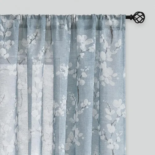Vista 12 de FMFUNCTEX Cortinas de lino transparentes para dormitorio, cortinas con estampado de flores verde salvia de 84 pulgadas de largo para sala de estar