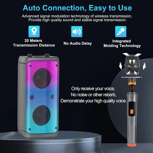 Vista 5 de Altavoz Bluetooth, 80W de potencia máxima, inalámbrico, TWS, portátil, para exteriores, altavoces para fiestas con subwoofer, graves profundos, Negro