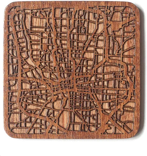 Vista 32 de Posavasos Amsterdam Map by O3 Design Studio, 1 pieza, posavasos de madera Sapele con mapa de la ciudad, hecho a mano, varias ciudades opcionales