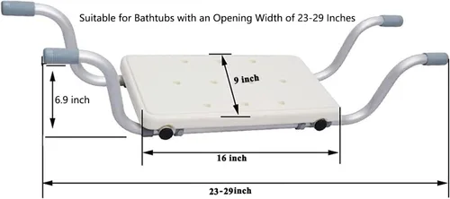 Vista 3 de Banco de baño, taburete de ducha resistente de aluminio de longitud ajustable, asiento de baño adecuado para bañeras con un ancho de apertura de 23