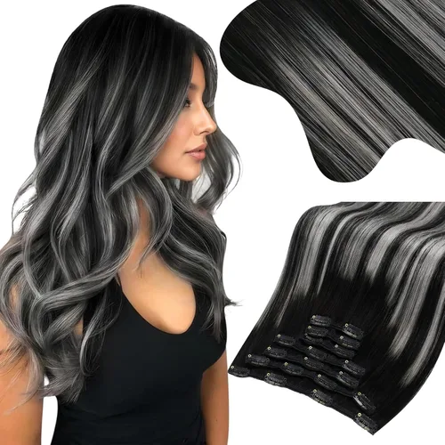 Vista 52 de Moresoo Extensiones de cabello humano con clip, balayage, color marrón oscuro a marrón dorado con clip, extensiones de cabello humano con clip, 5