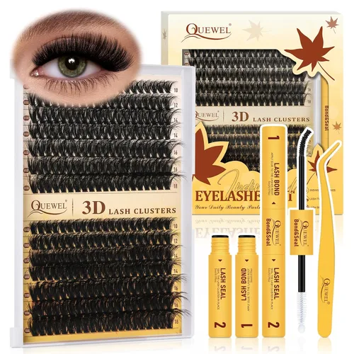 Vista 44 de Kit de racimos de pestañas QUEWEL, 320 piezas, extensiones de pestañas en racimo de 30D, racimos de pestañas de 9-16mm, kit de pestañas dispersas