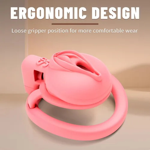 Vista 6 de Lock Love Dispositivos de castidad masculina, jaula para pene mariquita, jaula de pene de virginidad plana, impresa en 3D, ligera, rosa, realista