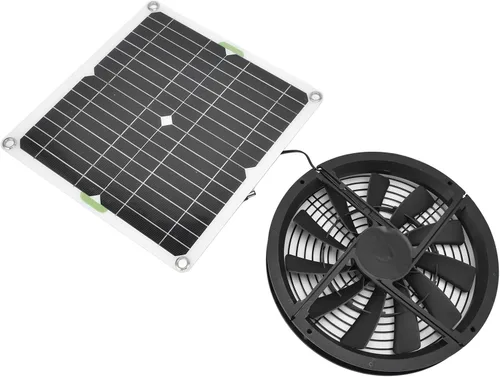 Vista 2 de Kit de ventilador de ventilación de panel solar de 10 pulgadas, ventilador de escape portátil con malla protectora, mini ventilador de 12 V 100 W