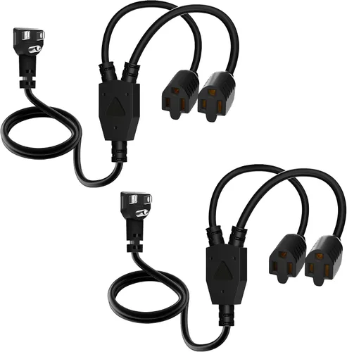Vista 9 de Elecan Cable de Extensión de Alimentación Divisor en Y de 3 Clavijas 2 Pies/Paquete de 2, Enchufe Plano Angulado de 45 Grados Salida de 1 a 2 Vías